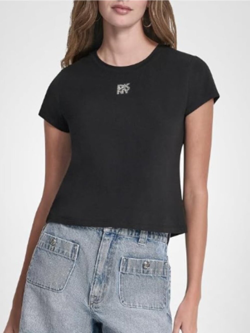 DNKY Rhinestone Women's Black Baby Tee Size Large